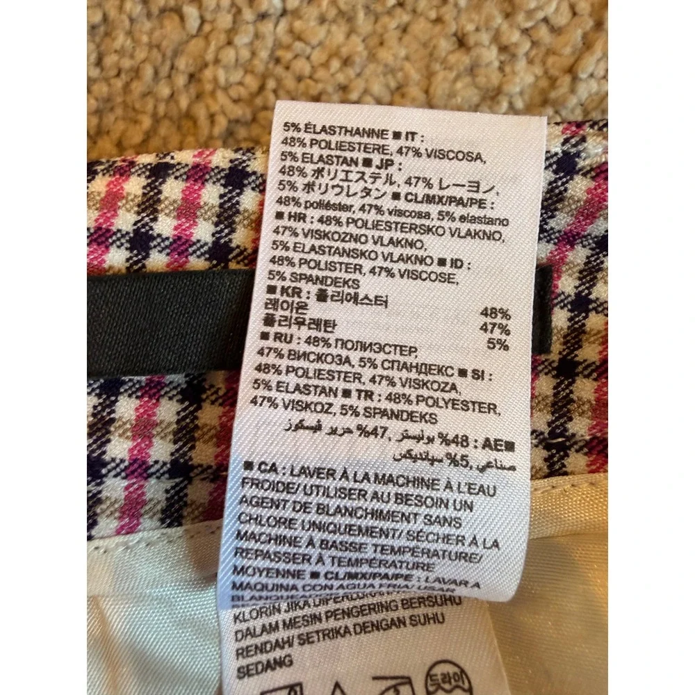 Banana Republic Sloan Tattersall Pink Navy Plaid Slim Ankle Pants 8 Career Offic